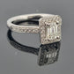 14K White Gold Emerald Cut Diamond Ring 0.72ct VS2 J, Halo Diamonds 0.34ctw by Devine & Co — front view