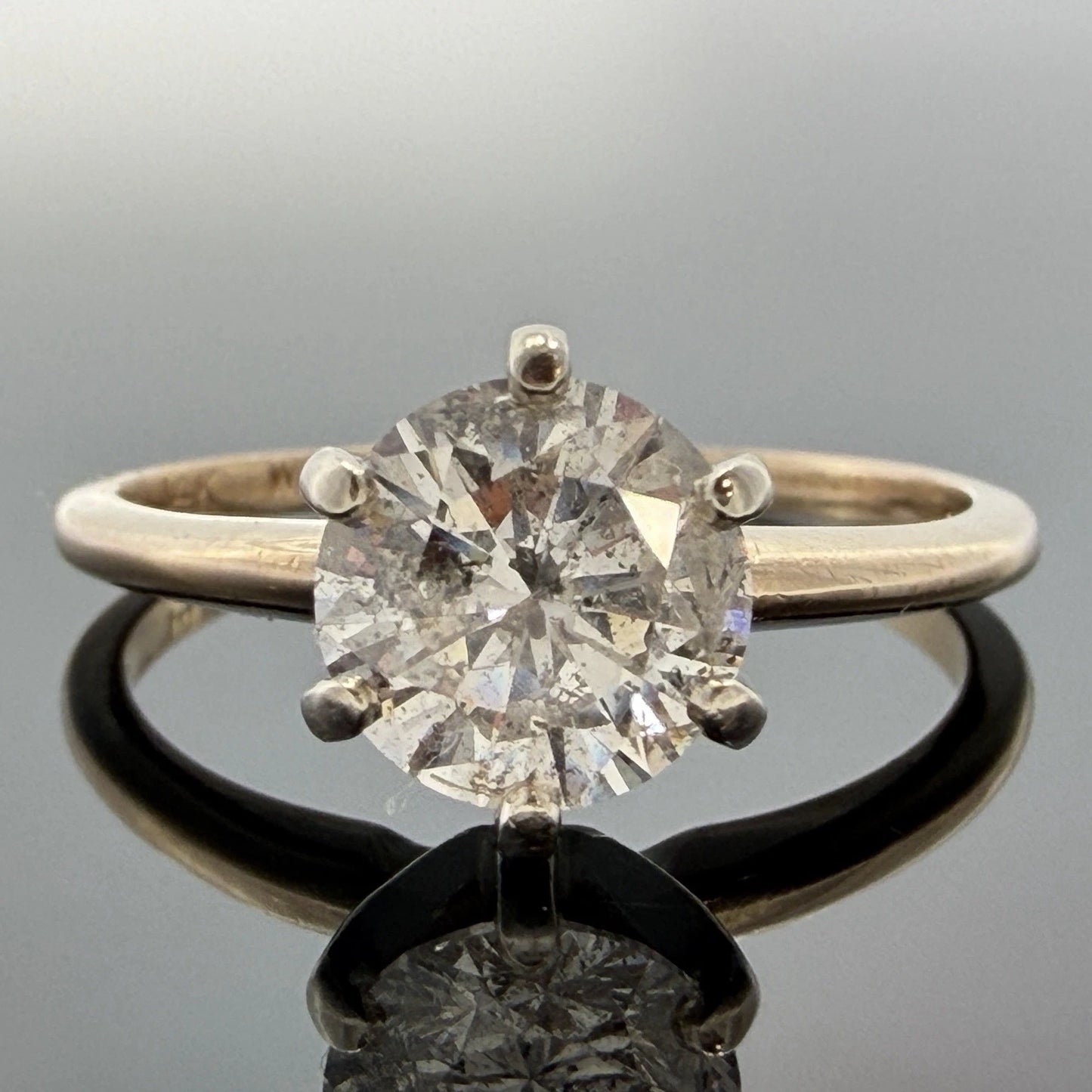 14K Gold Natural 1.27CT Round Brilliant Diamond Solitaire Ring I2, G-H Size 7.25