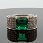 Lab Created Emerald and Diamond Ring 14K White Gold Wide Pavé Mounting 1.50CTW, alternate view