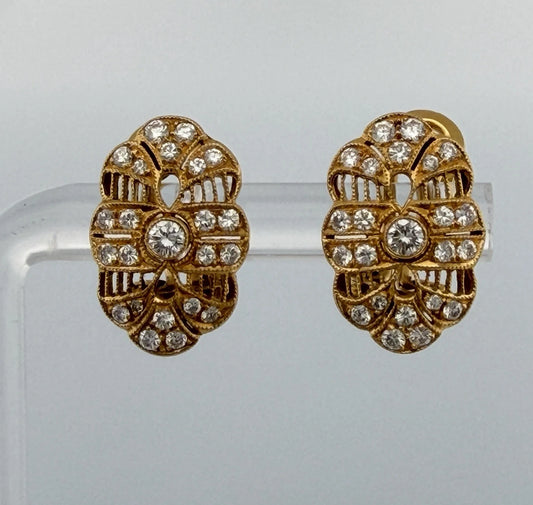 Vintage Diamond Clip Earrings 14K Yellow Gold 0.60CTW VS F-H Filigree Estate