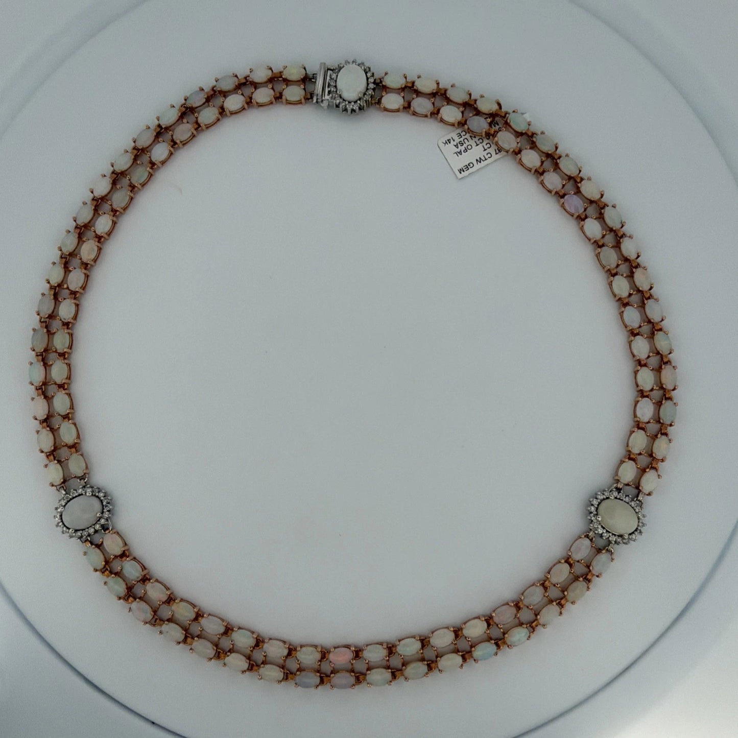 14K Rose & White Gold Opal Diamond Necklace 37.50CTW 55.98g NWT