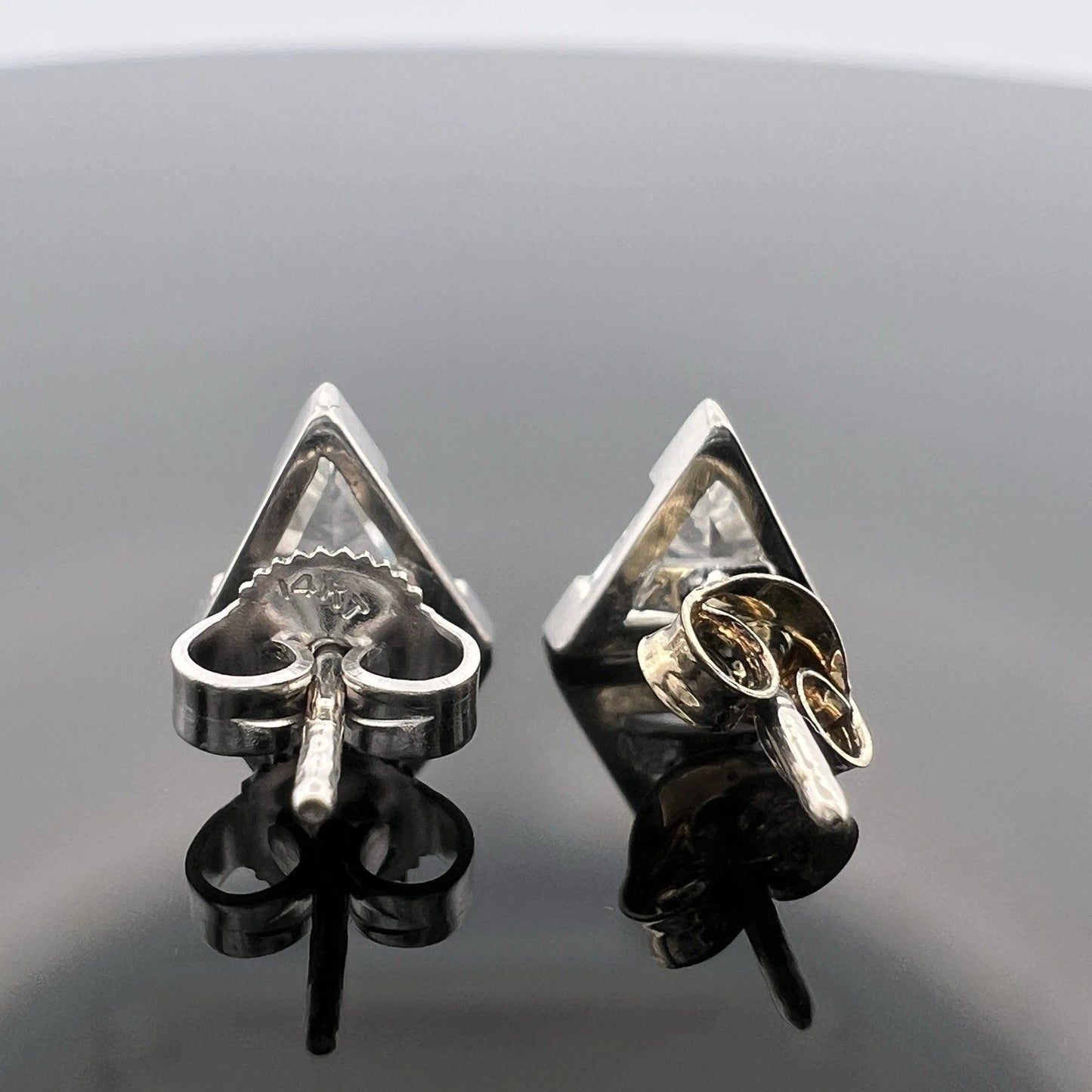 Platinum Triangular Trillion Diamond Stud Post Earrings .95ctw H SI1-VS1 Estate