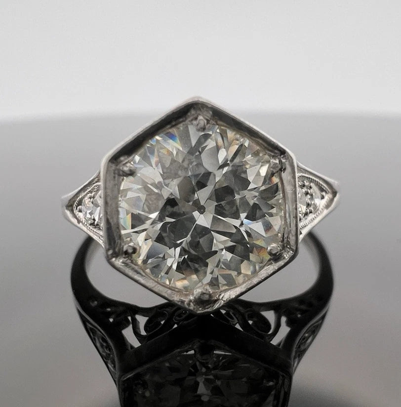 Antique Platinum 1.80ct Old European Cut Diamond Ring Art Deco Size 8