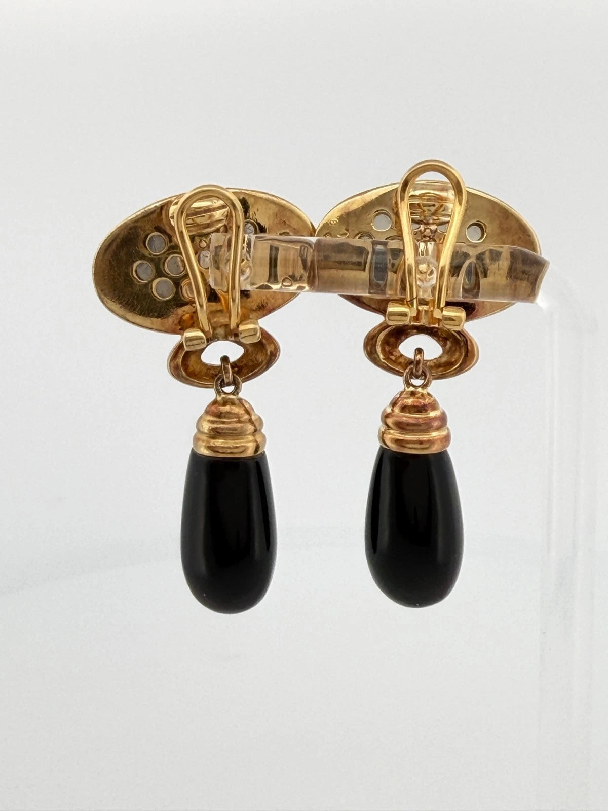 Kai-Yin Lo Red & Black Agate Earrings Vermeil Omega Clips 24g Estate