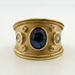 Handmade 18K Yellow Gold Sapphire Diamond Ring Wide Band Size 9 Estate 13g