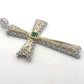 Vintage 18K Two-Tone Gold Natural Emerald Filigree Cross Pendant Italy Large