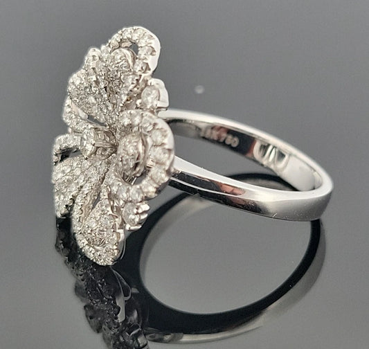 18K White Gold Pave Diamond Flower Ring 1.39ctw Natural Diamonds Size 6 by Devine & Co