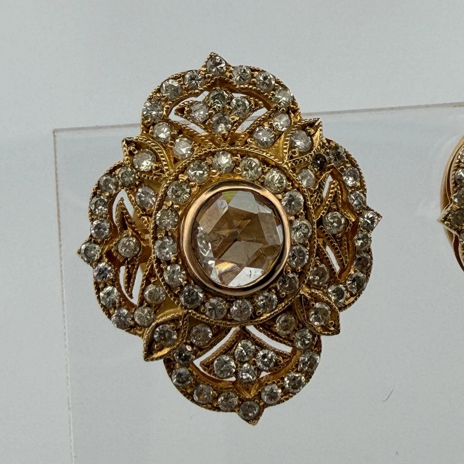 Natural Rose Cut and Round Brilliant Diamond Earrings 14K Yellow Gold Vintage 2CTW, alternate view