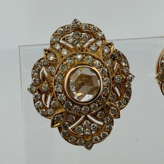 Natural Rose Cut and Round Brilliant Diamond Earrings 14K Yellow Gold Vintage 2CTW, alternate view