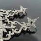 18K & 14K White Gold Moonstone Black Diamond Dangle Earrings 3" 17.9g