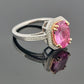 14K White & Yellow Gold Pink Sapphire Ring 2.53ct Oval Diamond Halo 0.14ctw Pave by Devine & Co