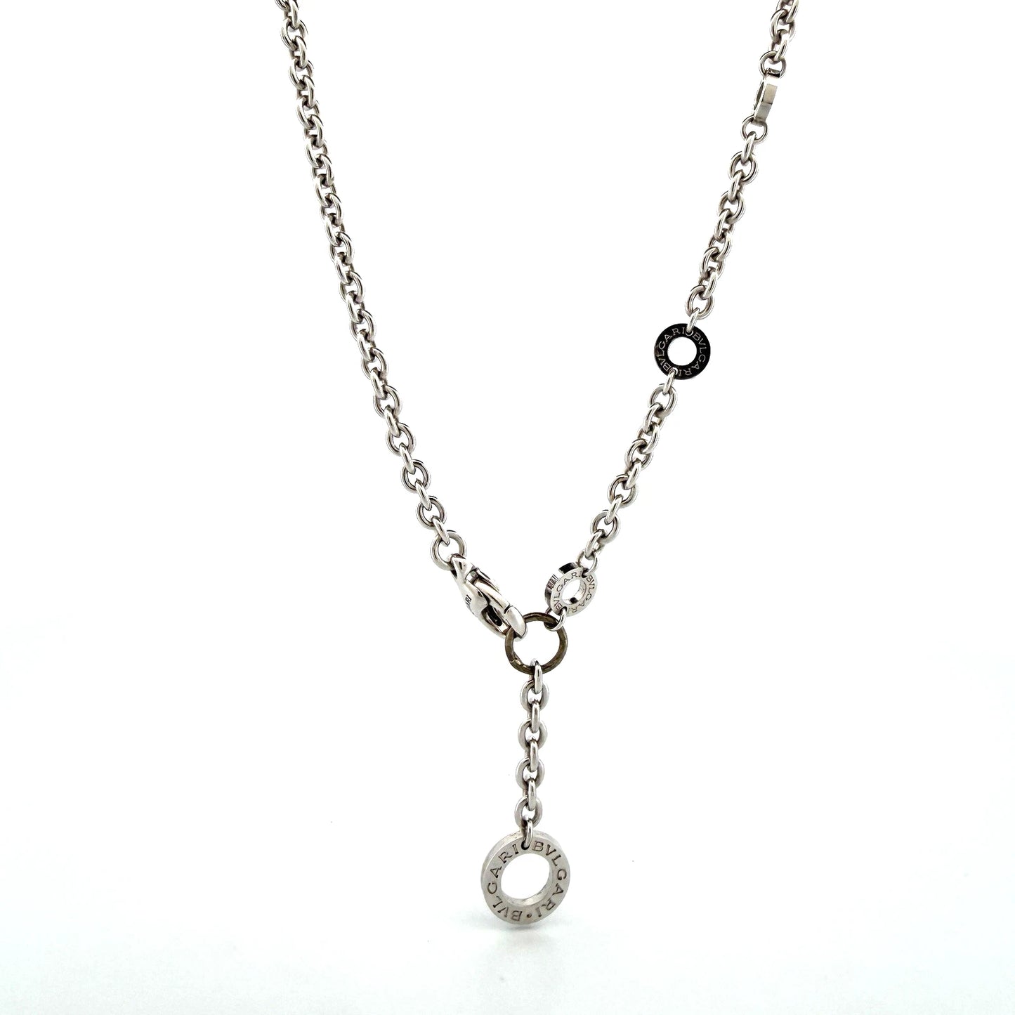 Bvlgari Bulgari 18K White Gold Onyx Circle Motif Necklace 19" 33g