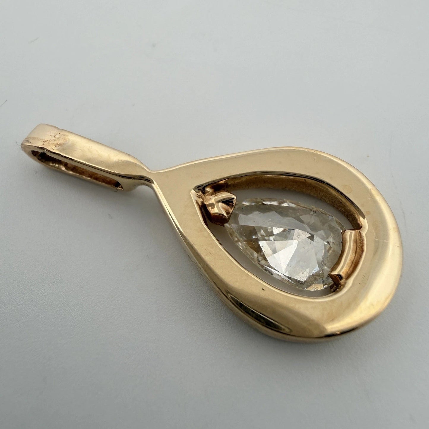 Natural 1.00 CT Pear Brilliant Diamond Pendant 14K Yellow Gold VS J-K Estate