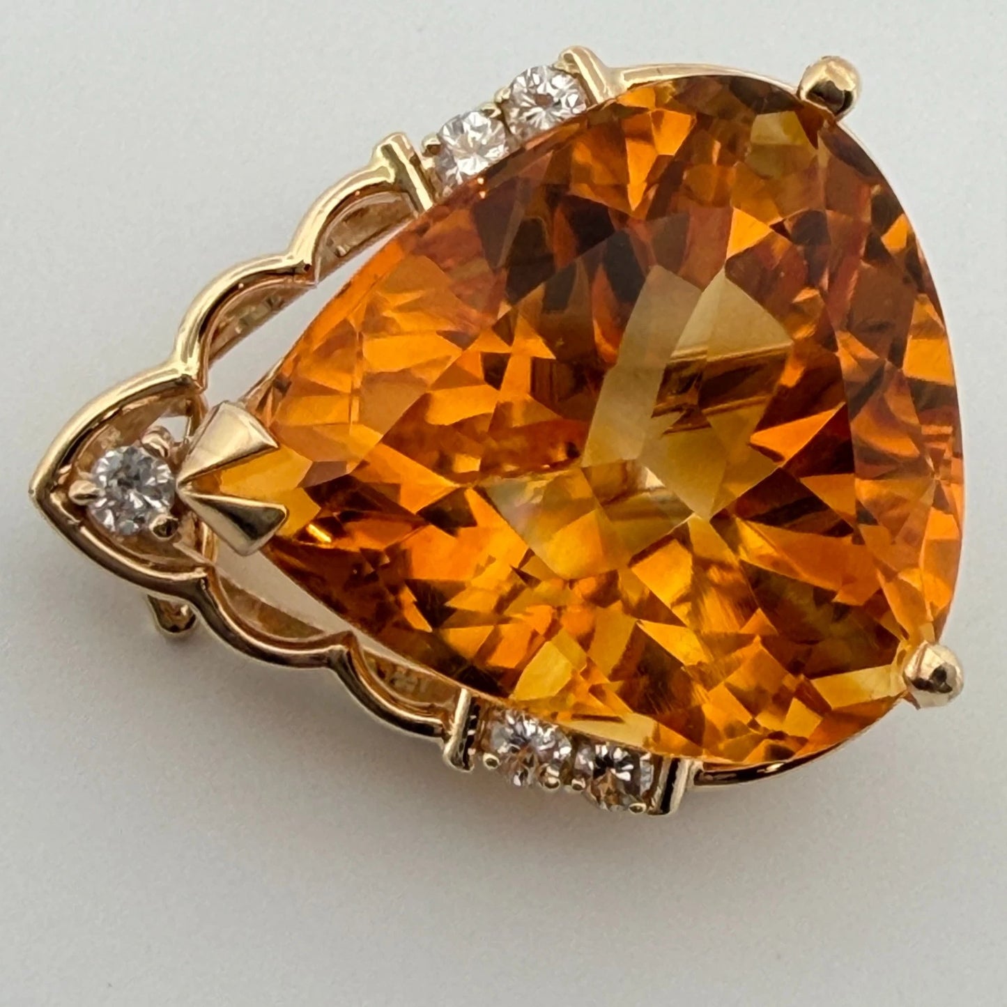 16.76ct Pear Citrine & Diamond Slide Pendant 14K Yellow Gold Estate