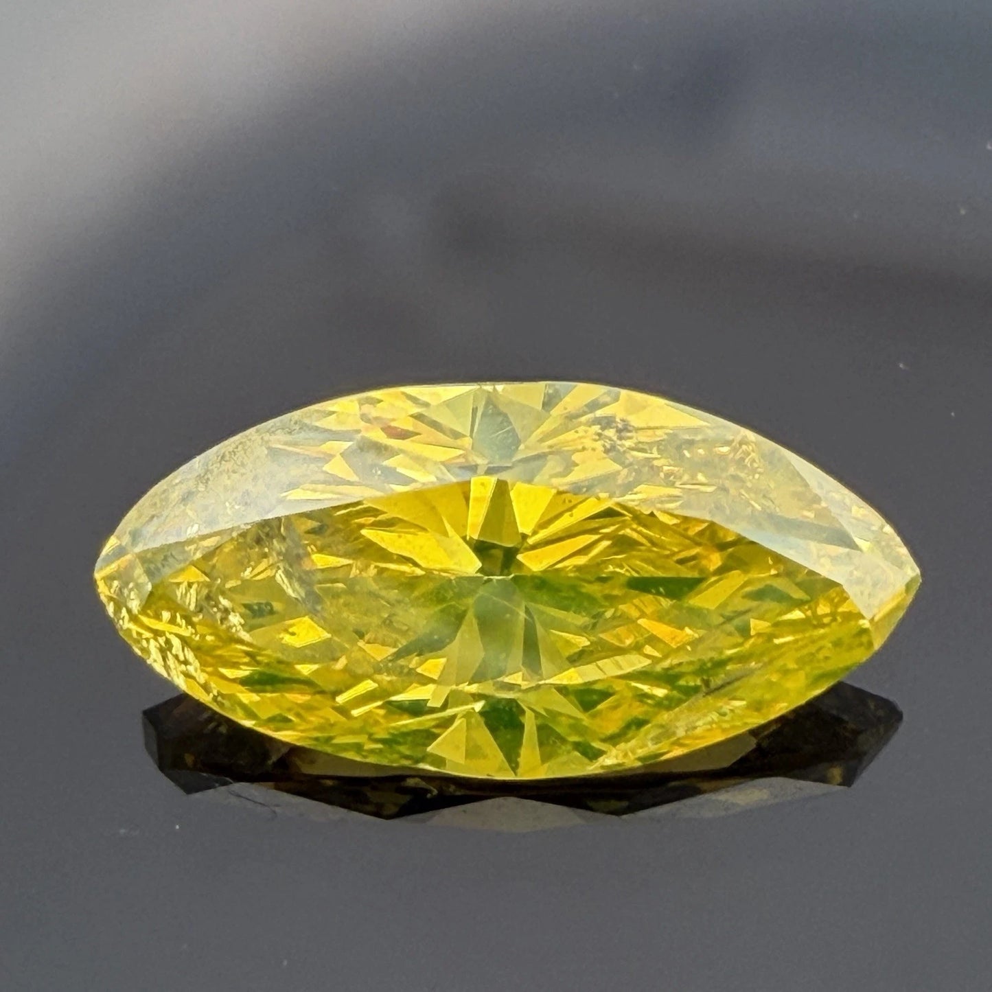 Loose GIA 1.33CT Fancy Vivid Greenish Yellow Diamond I2 Treated Marquise