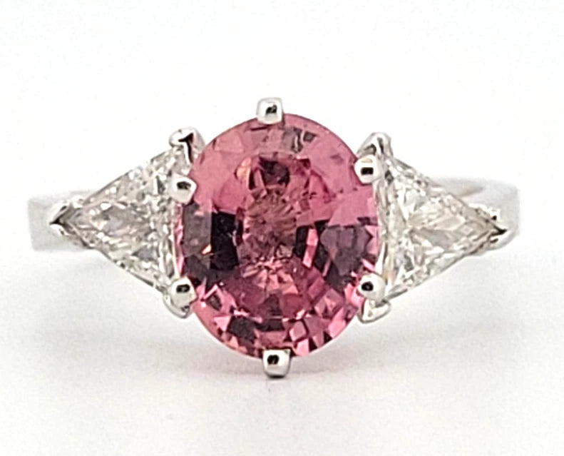 Platinum Natural Padparadscha Sapphire Trillion Diamond Ring 2.16ct .70ctw AIGS by Devine & Co