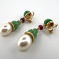 Seaman Schepps Canton Drop Jade, Ruby, Pearl Clip Earrings 18K Gold 17.37g