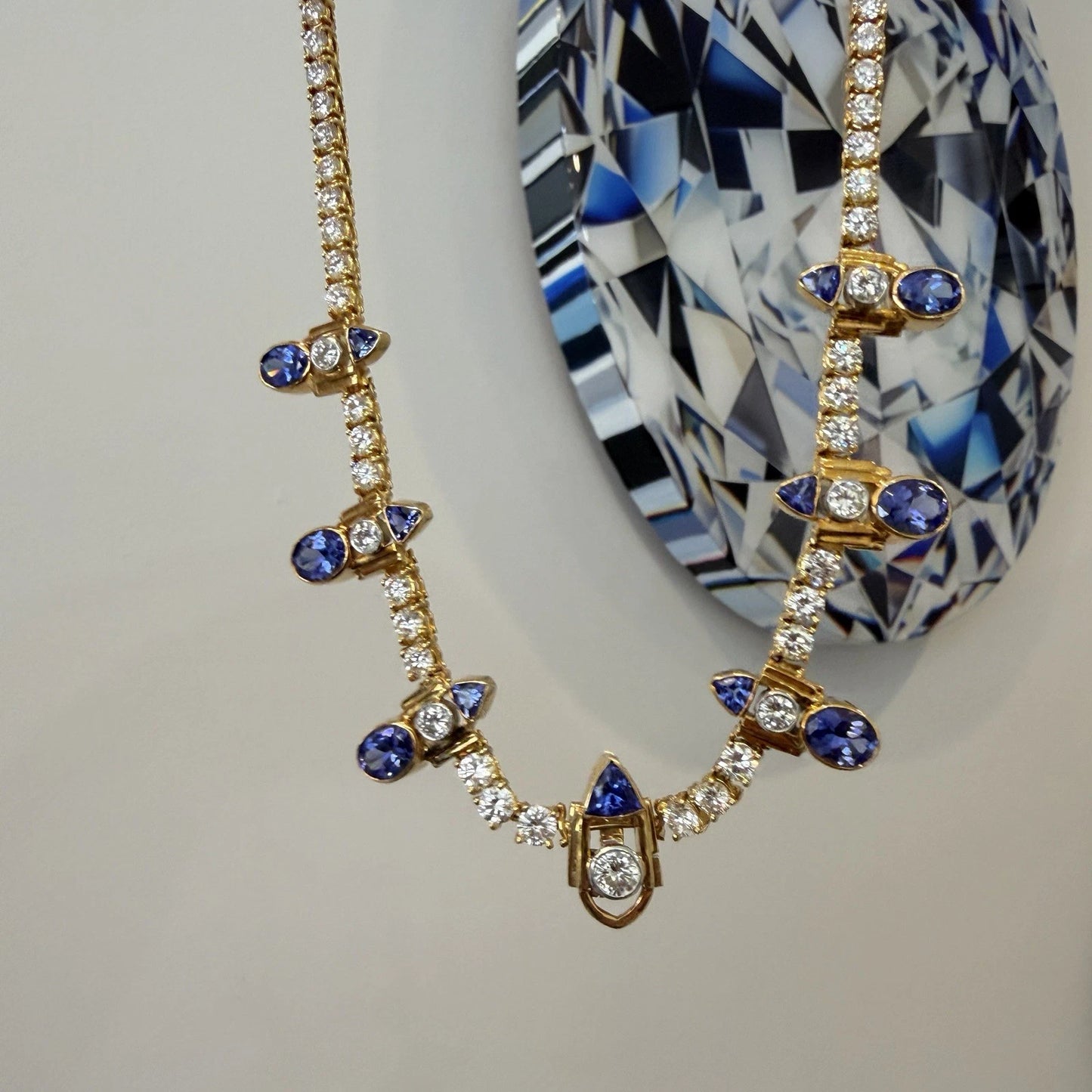 Custom Michael Sherman 18K Gold Natural Tanzanite and Diamond Necklace