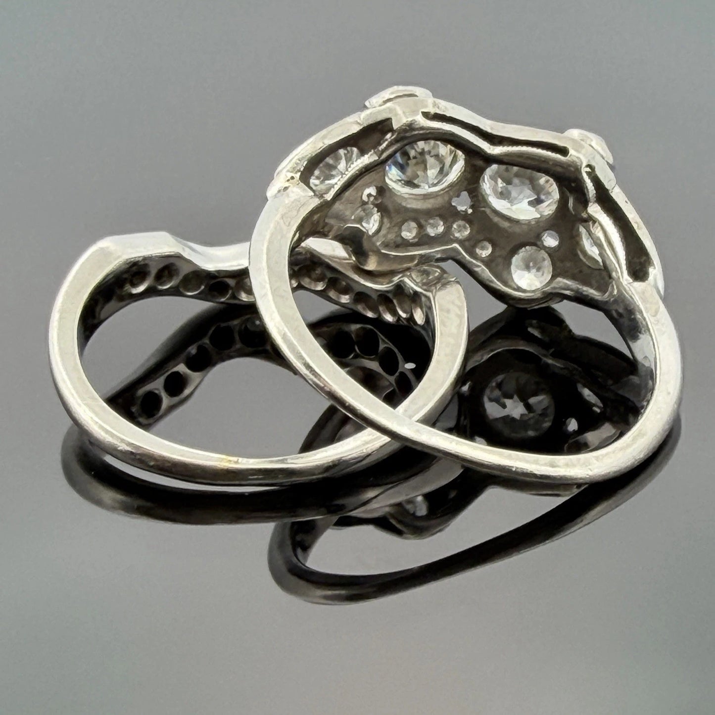 Antique Palladium Diamond Bridal Set OEC Transitional Cut Ring Size 8 1.90CTW