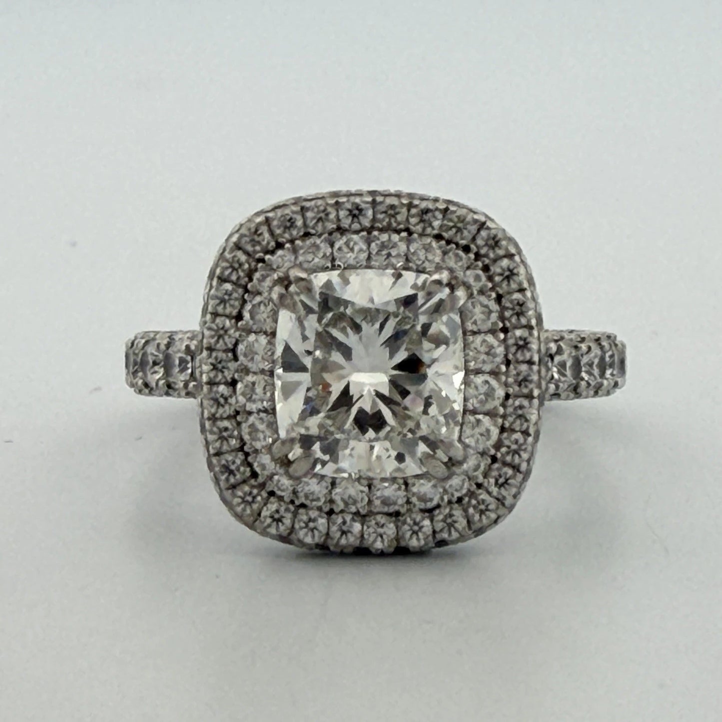 GIA Certified 1.90ct Natural Cushion Cut Diamond Double Halo Engagement Ring Plt