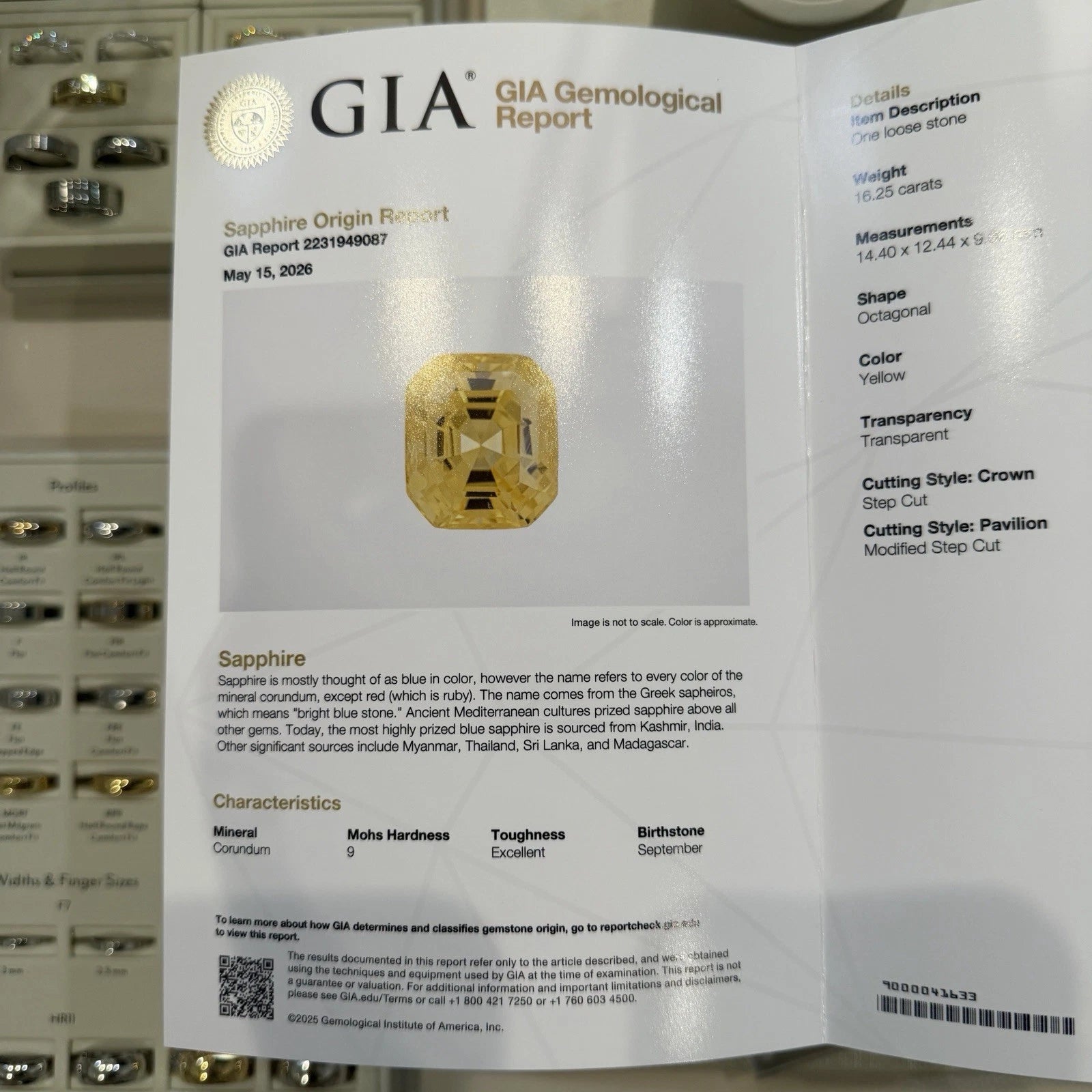Important Natural Loose Unheated Sri Lanka Yellow Sapphire 16.25ct GIA Octagonal, additional view 22