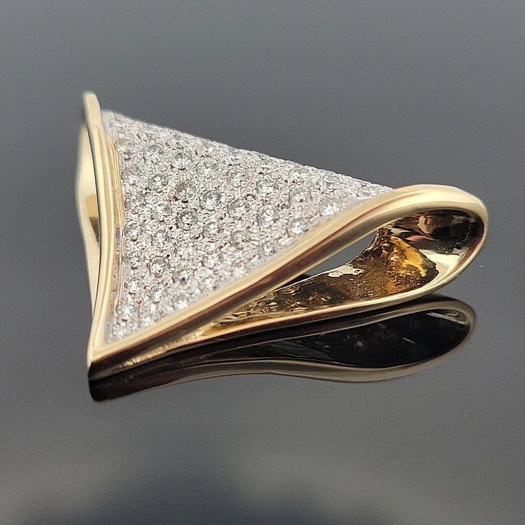 14K Two-Tone Omega Necklace 18 Reversible Italy Pave Diamond Slide 1.55ctw by Devine & Co — front view