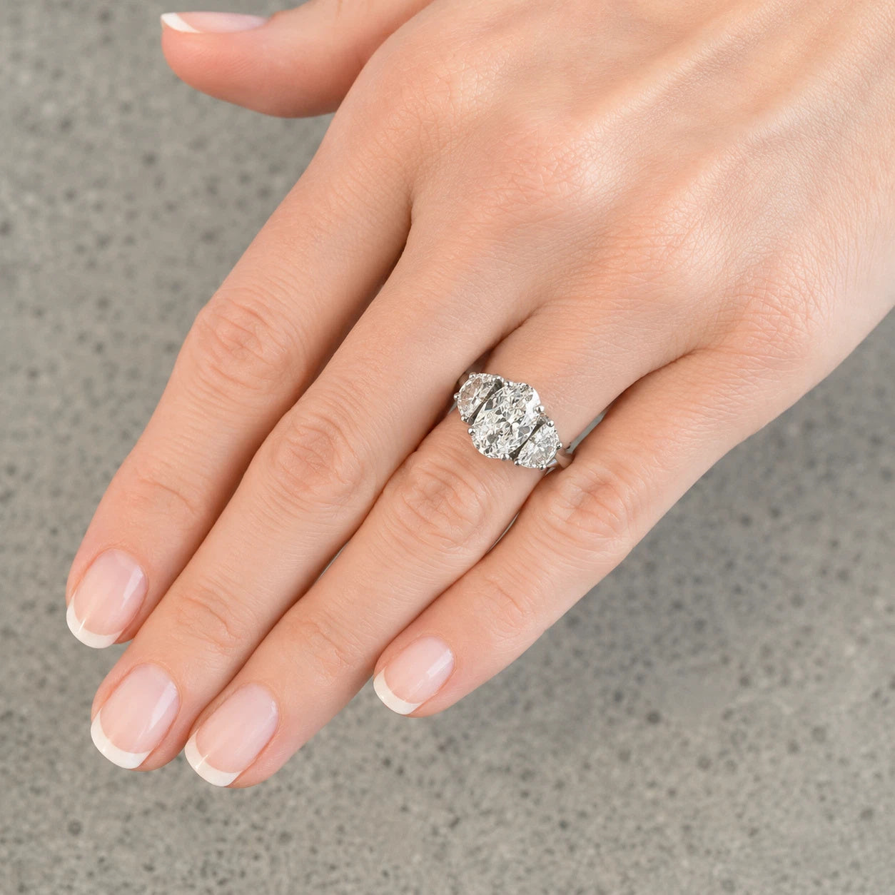 Natural 1.55ct GIA Elongated Oval Diamond Three-Stone Ring 14KW G SI1 Half Moon