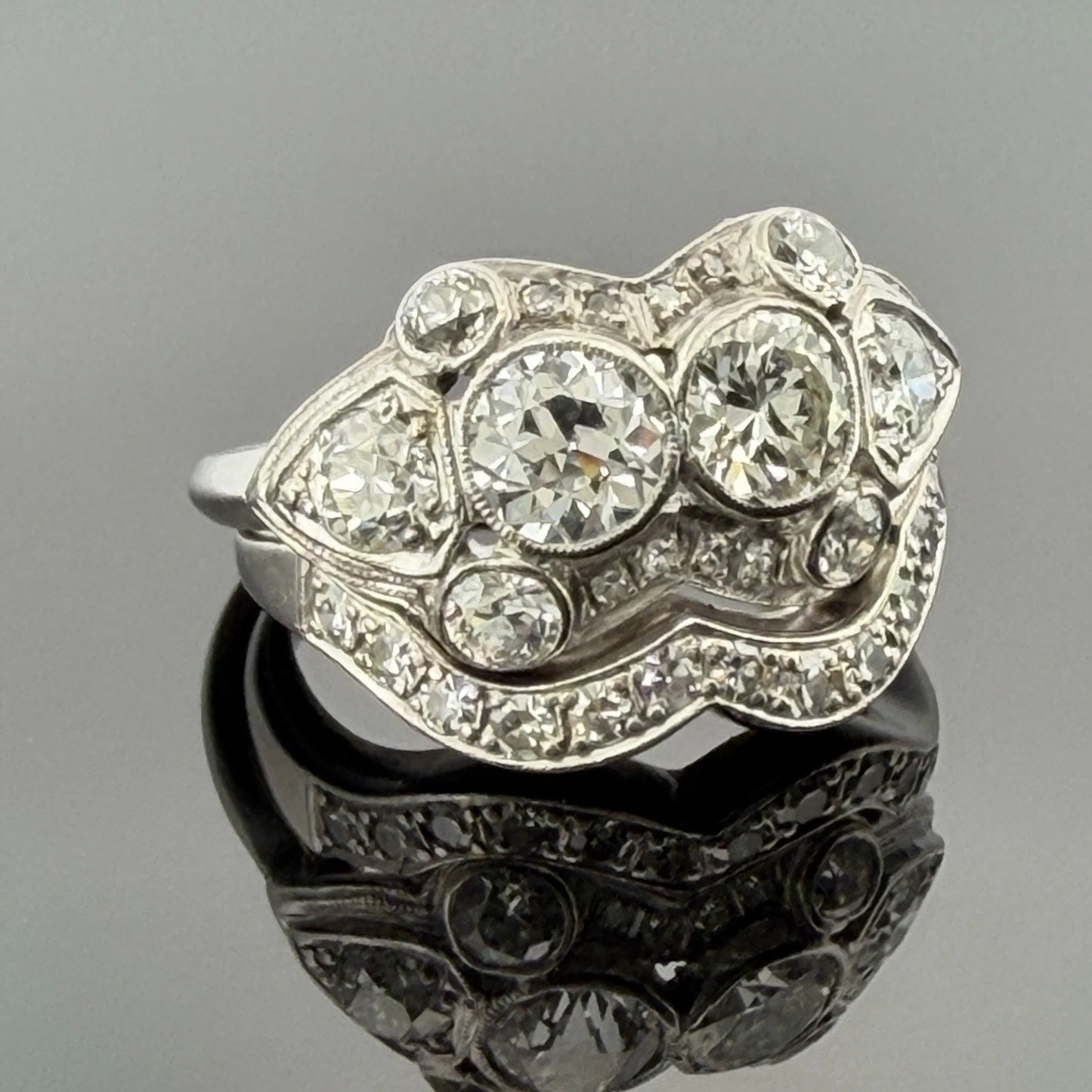 Antique Palladium Diamond Bridal Set OEC Transitional Cut Ring Size 8 1.90CTW