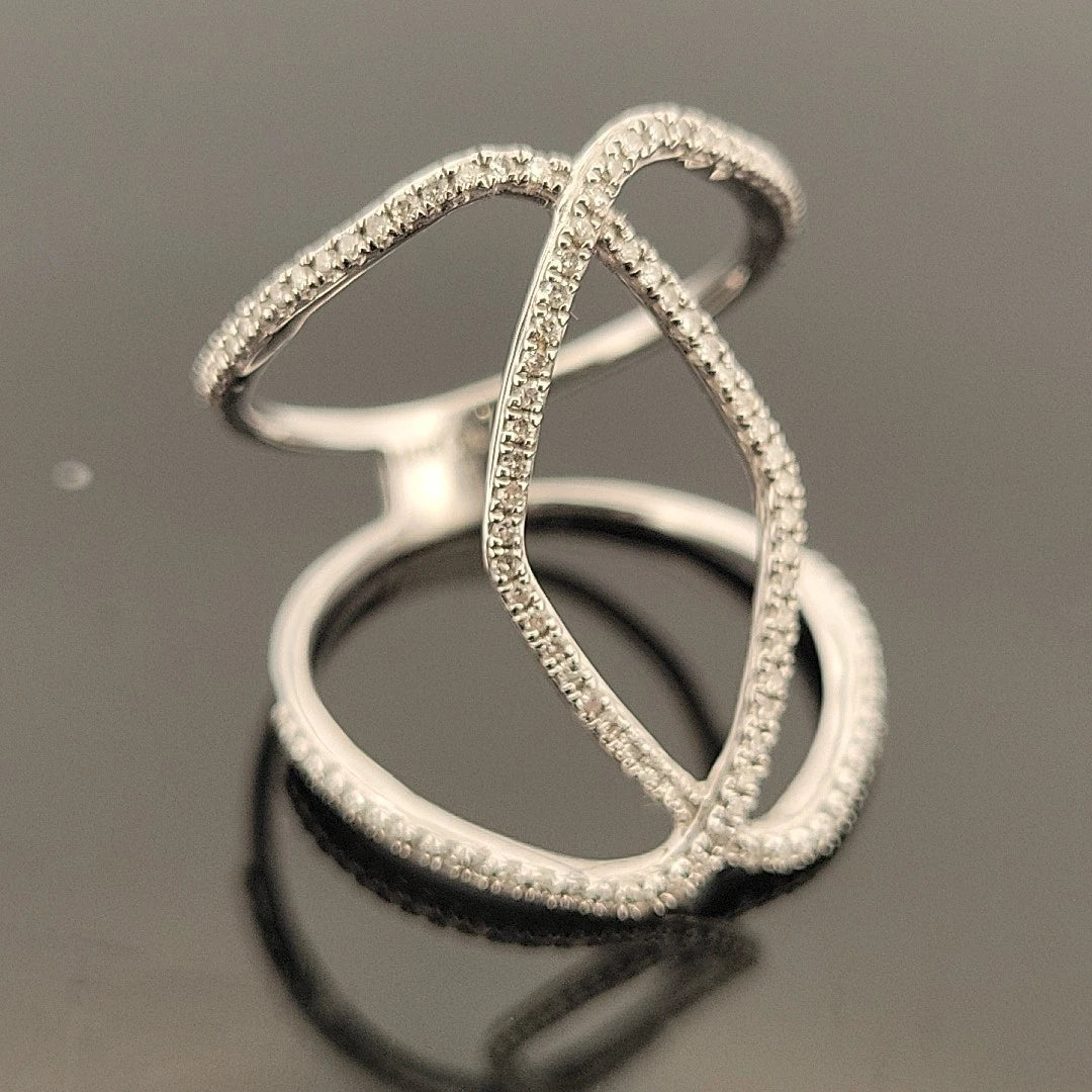 14K White Gold Freeform Open Diamond Ring 0.48CTW Round Brilliant Pave Size 7 by Devine & Co — front view