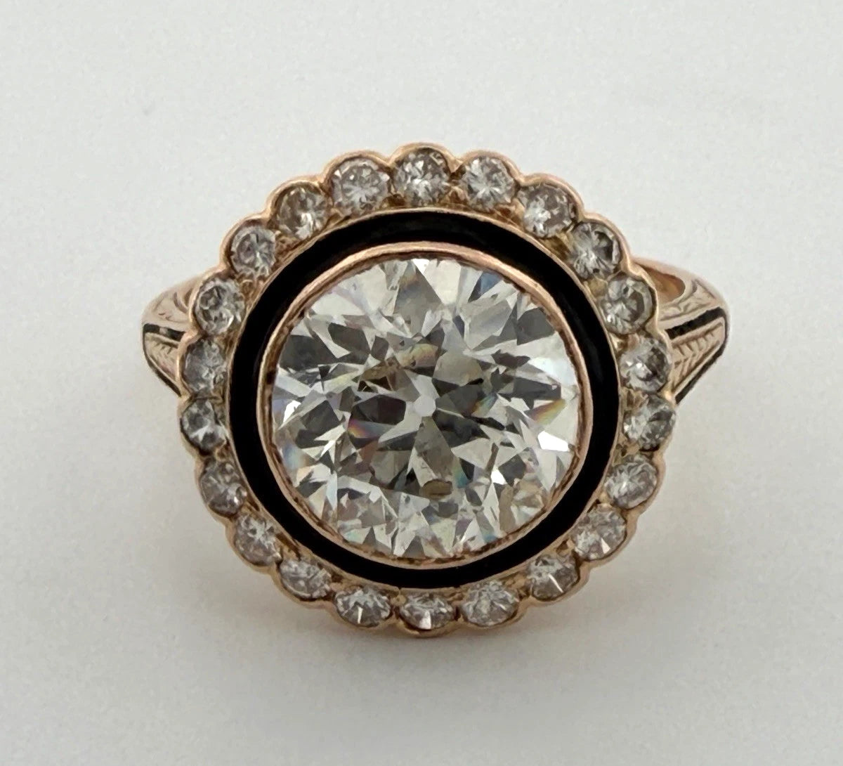 Vintage 3.00ctw Natural Diamond Circular Brilliant Halo Ring GIA Report 14K/15K, detail view