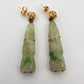Vintage 14K Gold Carved Jade Drop Earrings Green Jadeite 8.16g Estate