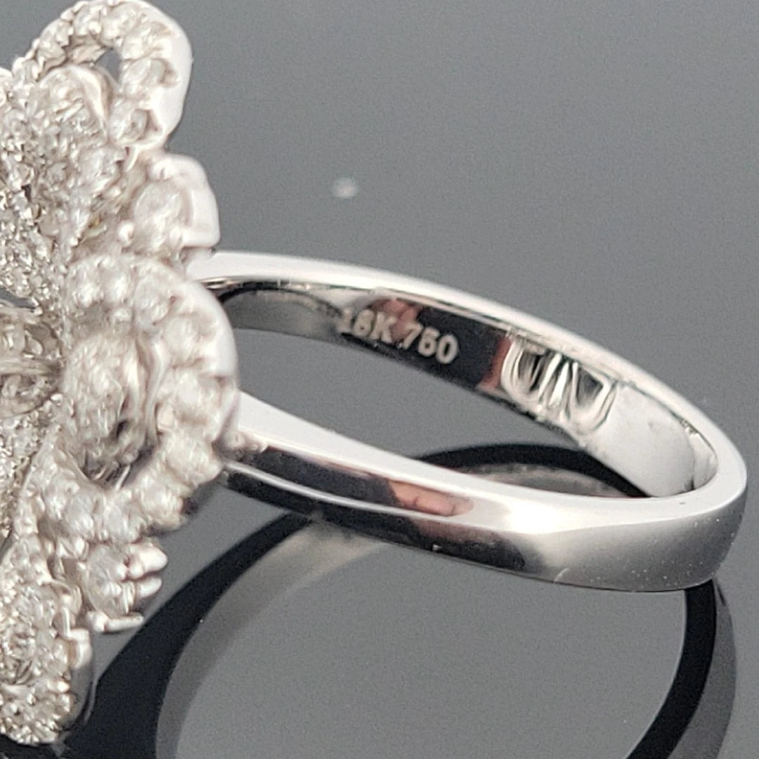 18K White Gold Pave Diamond Flower Ring 1.39ctw Natural Diamonds Size 6 by Devine & Co — front view