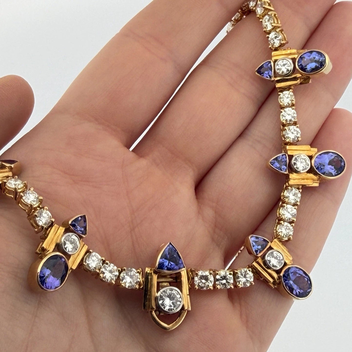 Custom Michael Sherman 18K Gold Natural Tanzanite and Diamond Necklace