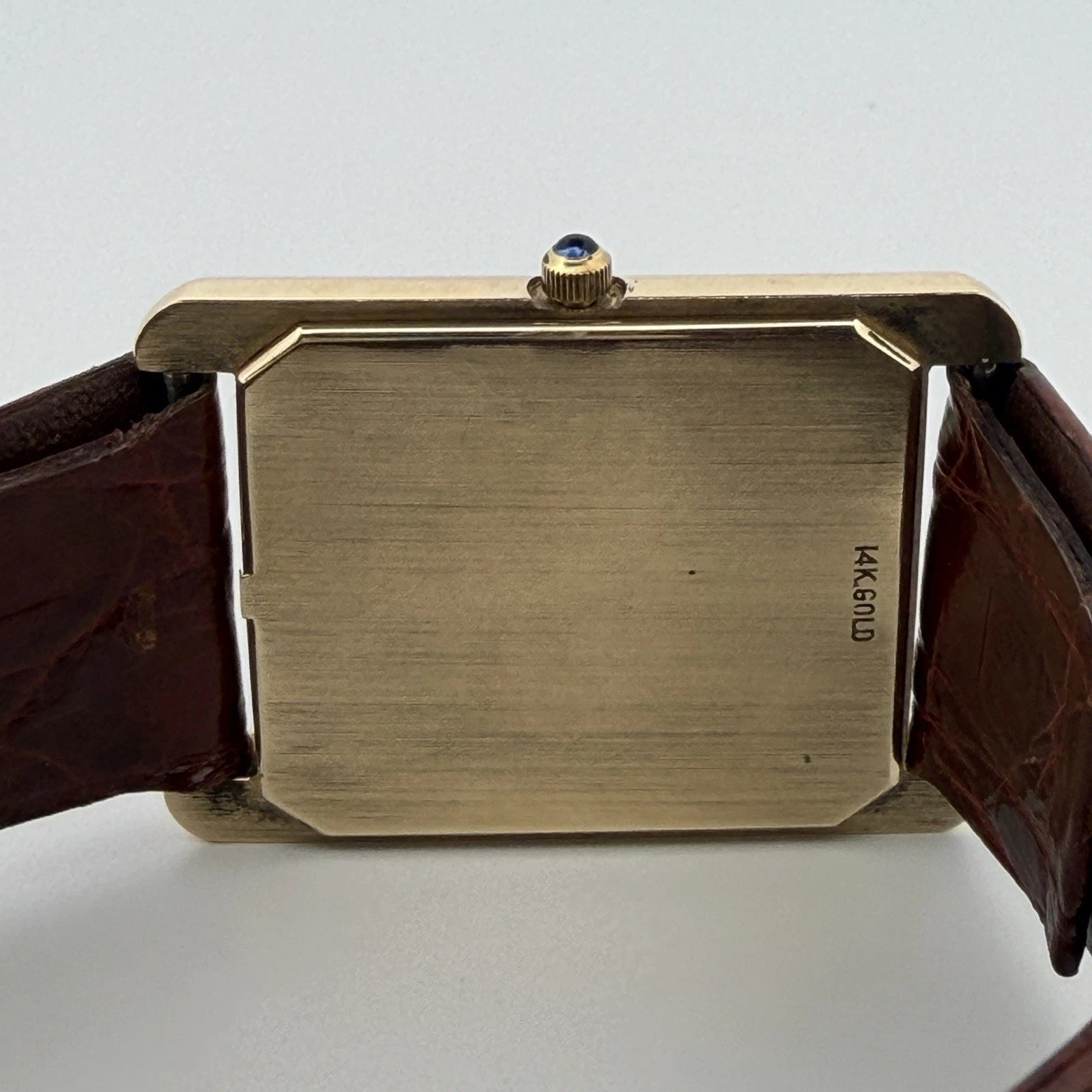 Cyma Swiss Quartz Tank Style Watch 14K Yellow Gold Case Vintage 1990's, angled view