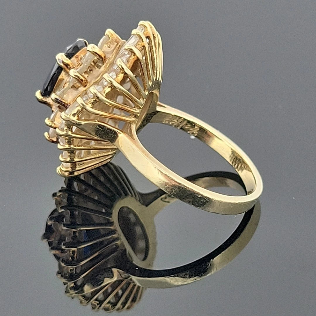 Estate 14K Yellow Gold Natural Sapphire & Diamond Ballerina Ring by Devine & Co — front view