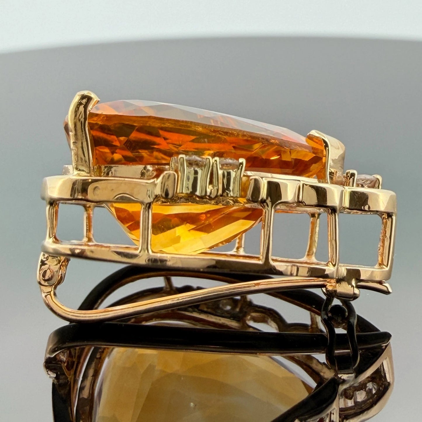 16.76ct Pear Citrine & Diamond Slide Pendant 14K Yellow Gold Estate