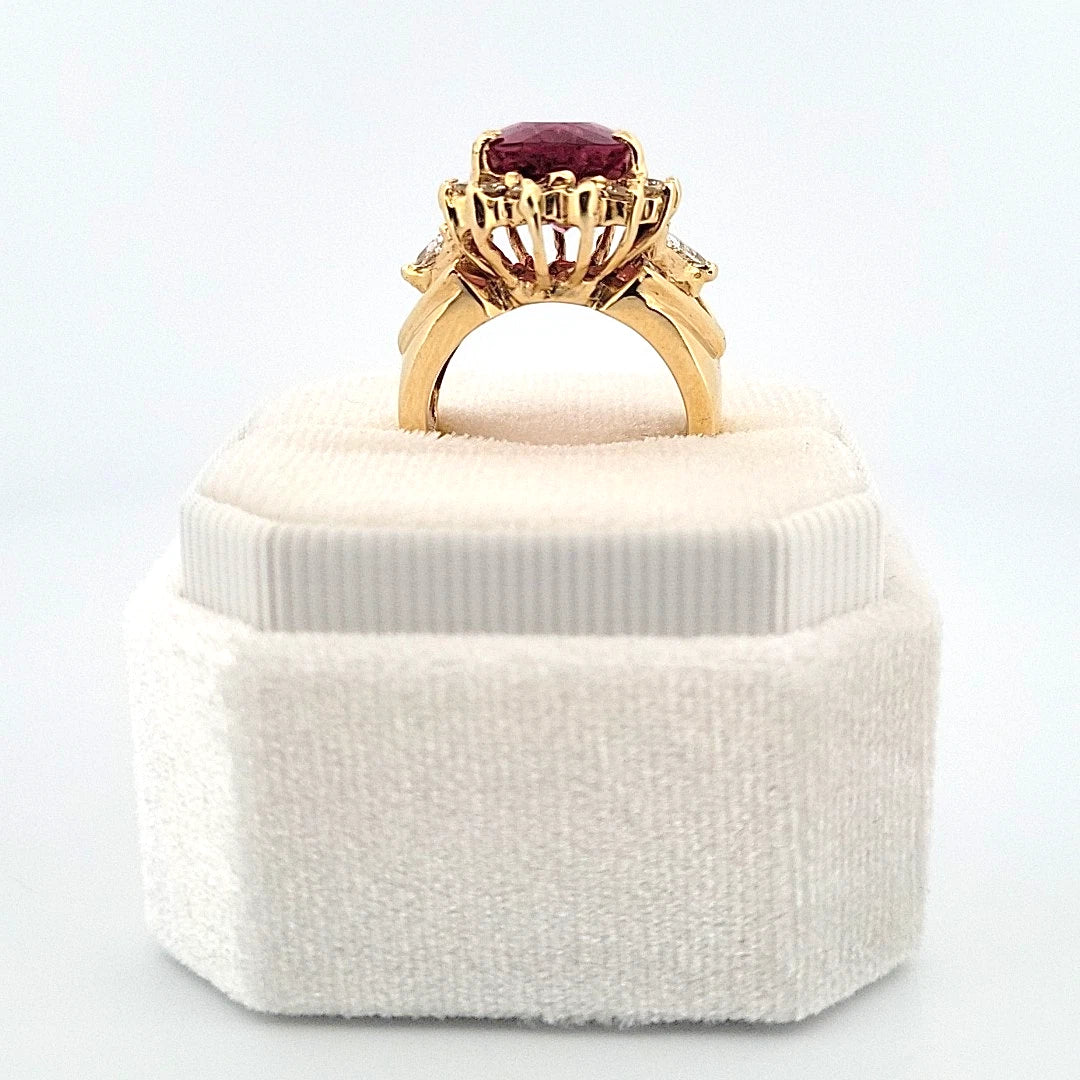Natural Oval Rubellite Tourmaline Ring 6.90ct & 2CTW Diamonds 14K Yellow Sz 6.5 by Devine & Co — front view