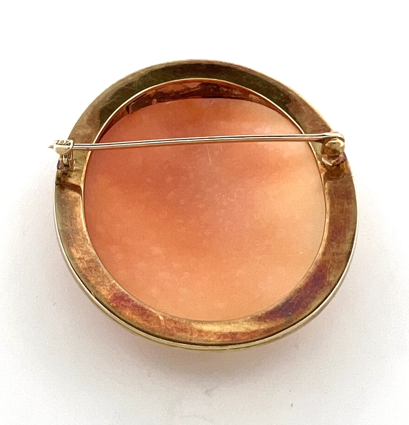 Large Hand-Carved Shell Cameo Brooch Pendant 14K Yellow Gold Estate