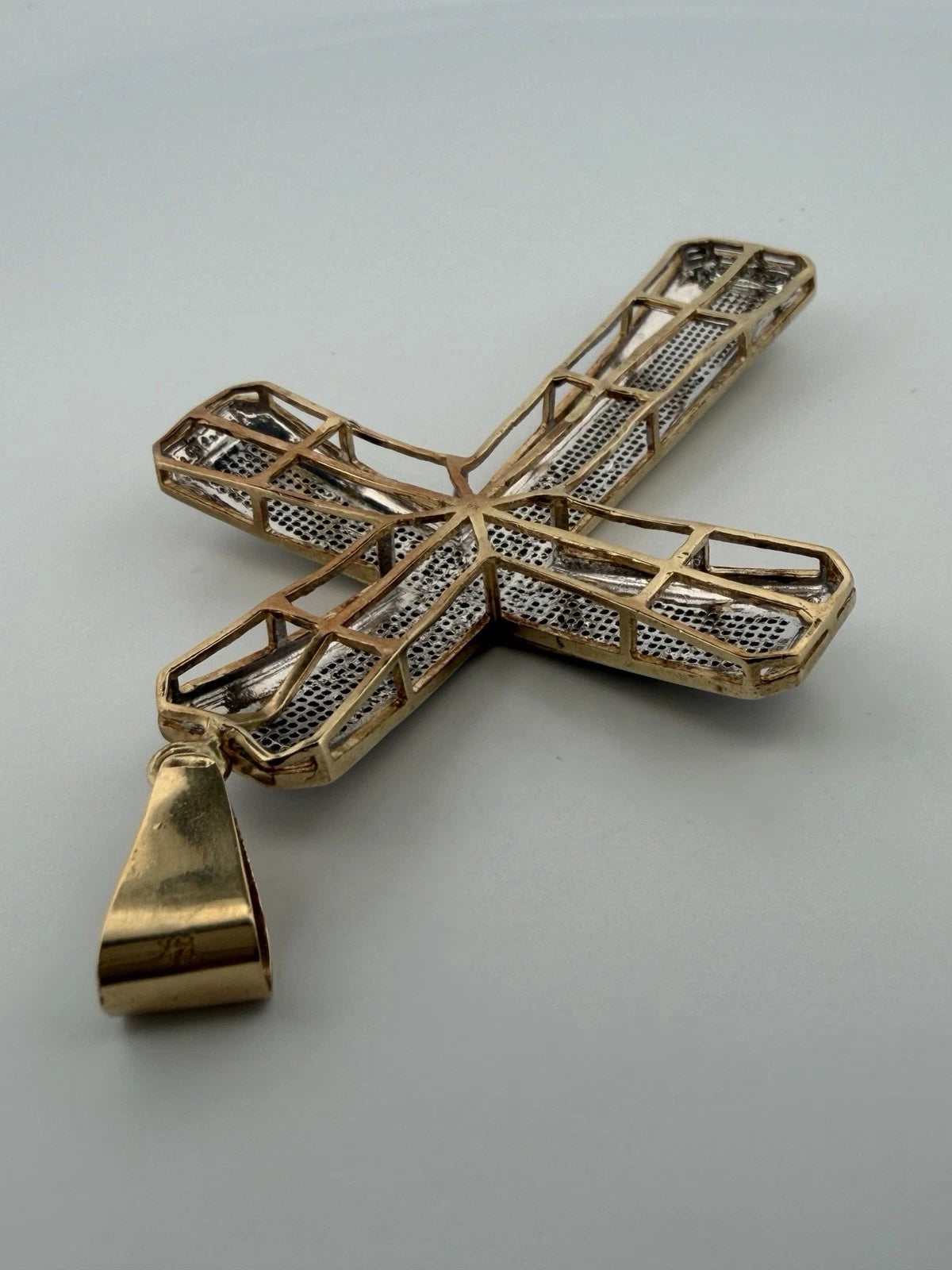 Massive 14K/10K Gold and Diamond Cross Pendant 17.7 Grams 3.5" Large Cross, detail view