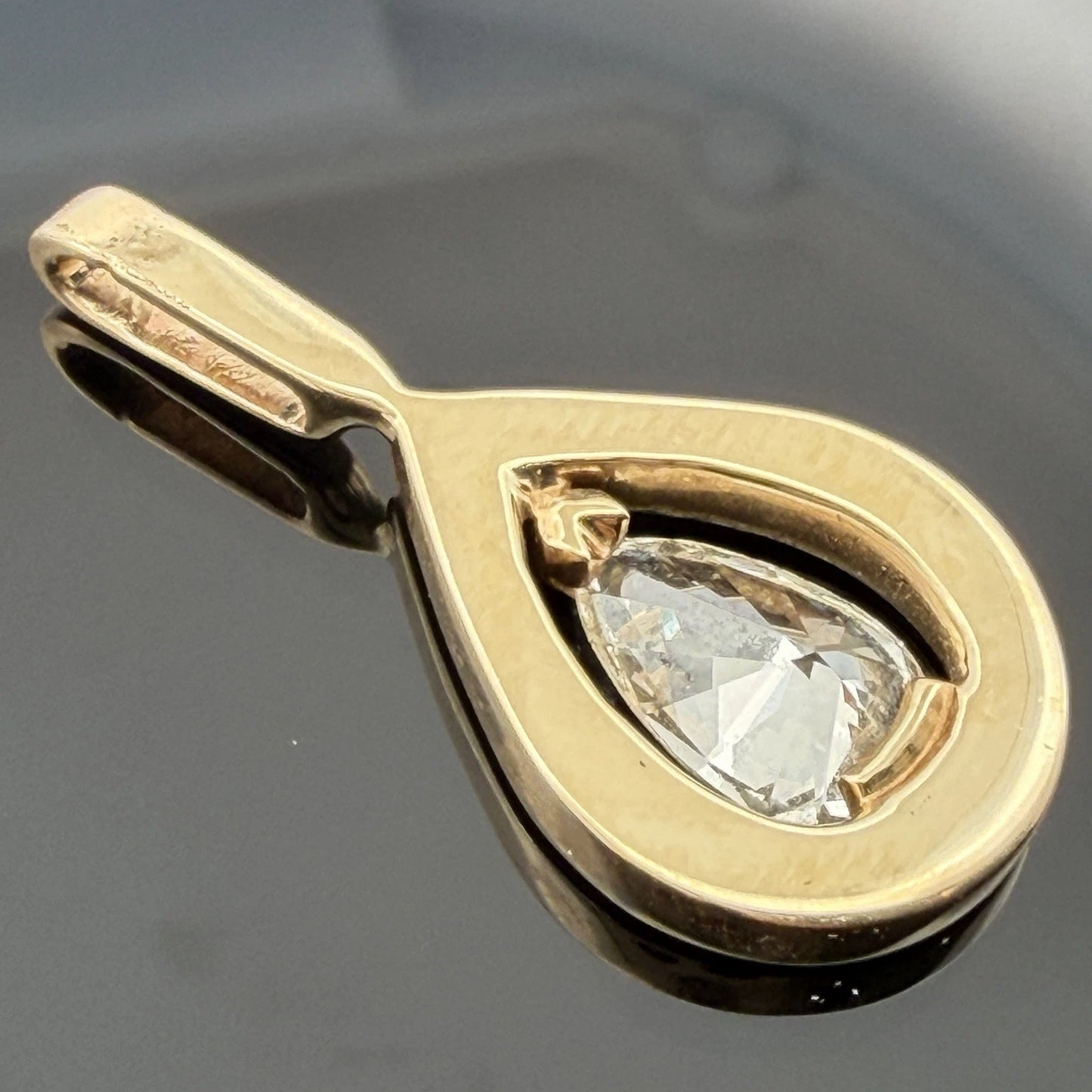 Natural 1.00 CT Pear Brilliant Diamond Pendant 14K Yellow Gold VS J-K Estate