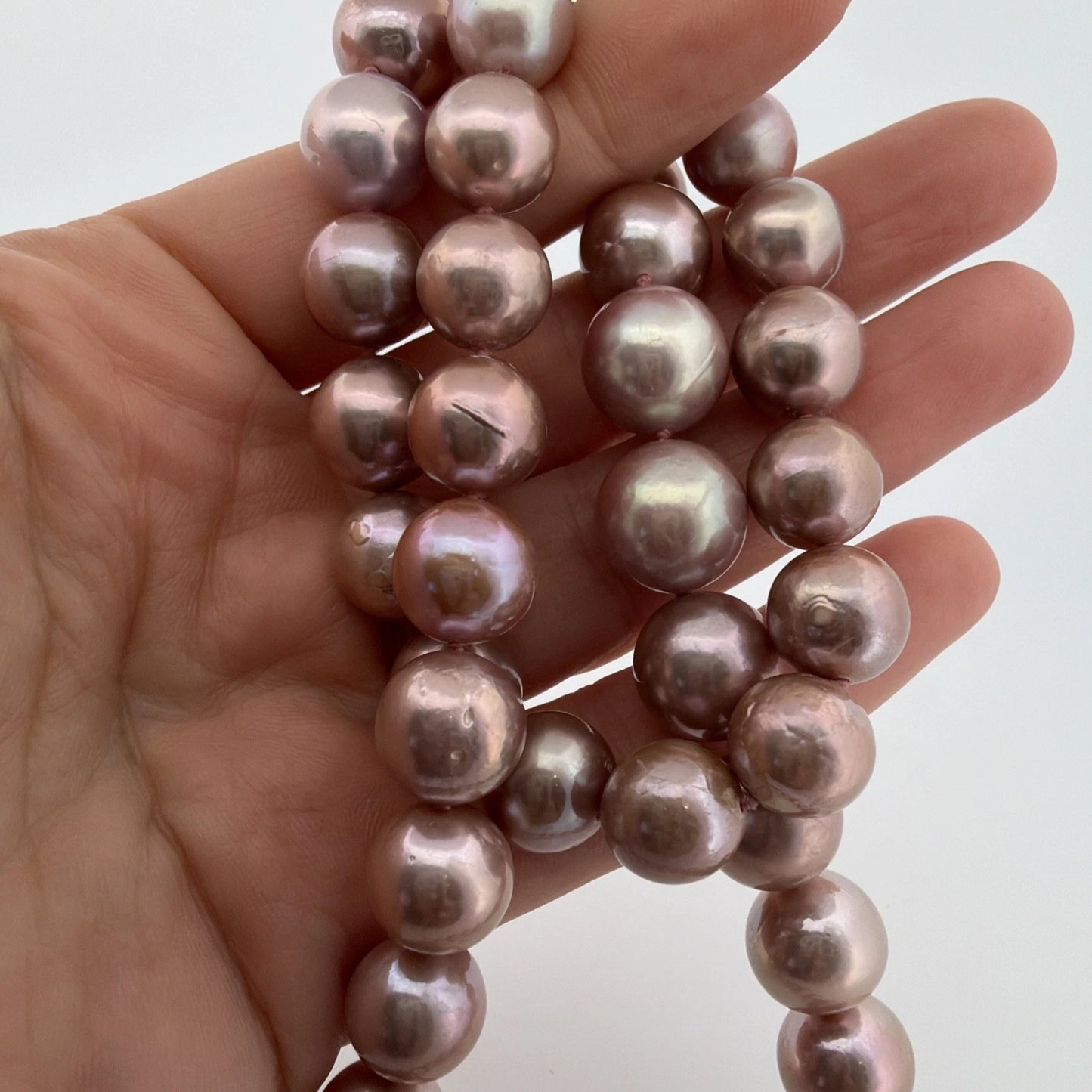 Lavender Cultured Pearl Necklace 14K Gold Diamond Clasp 20" 11-13mm