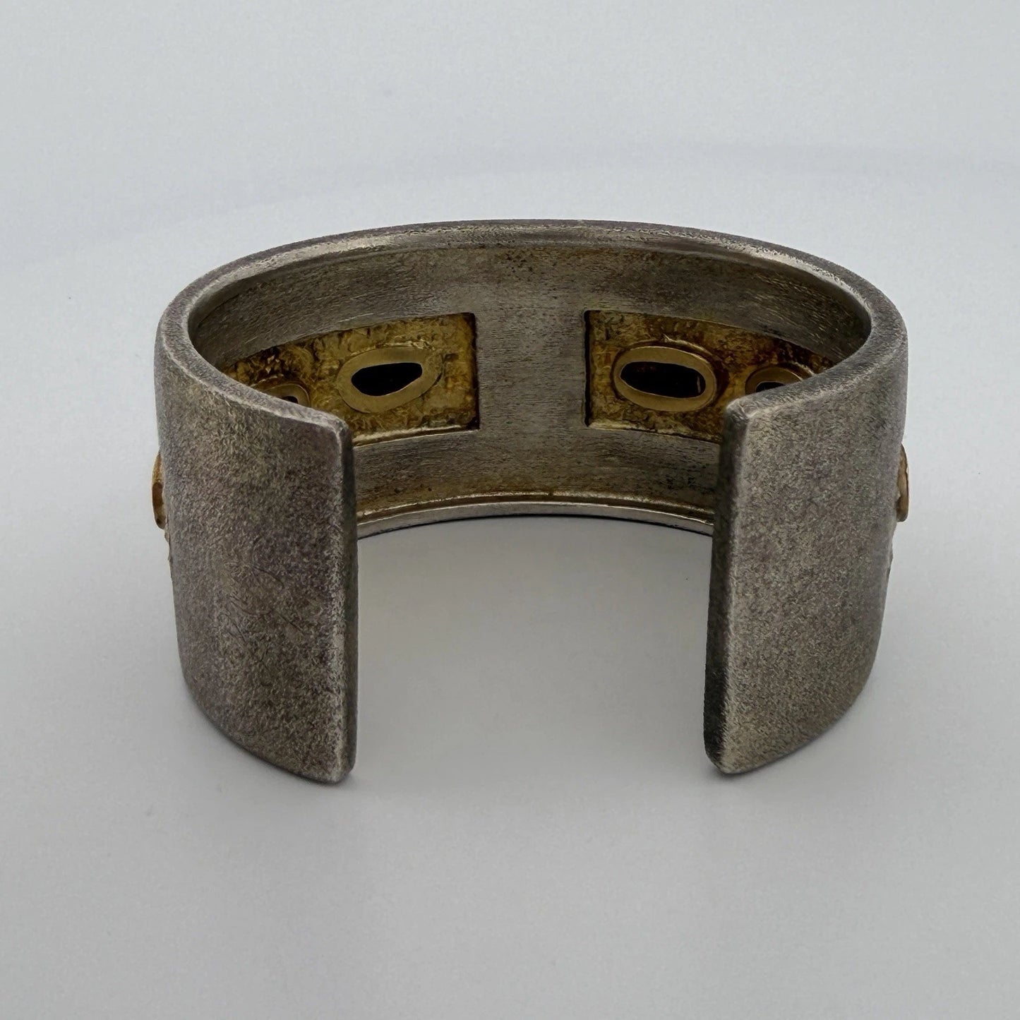 Boulder Opal Inlay Wide Cuff Bracelet 925 Sterling Silver 14K Gold 67g 30mm