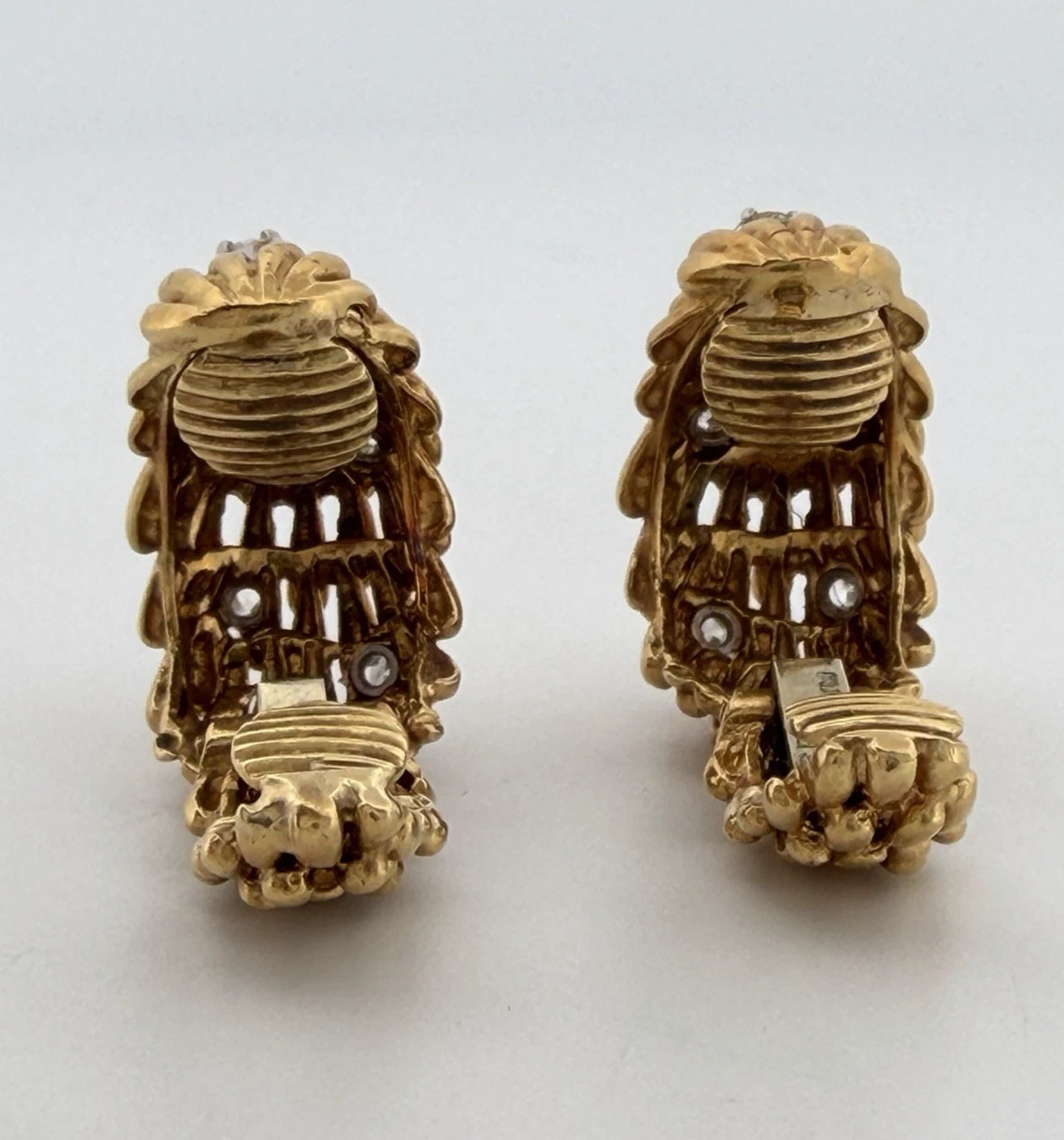David Webb Signed 18K Gold Platinum Diamond Hoop Clip Earrings 18.68g