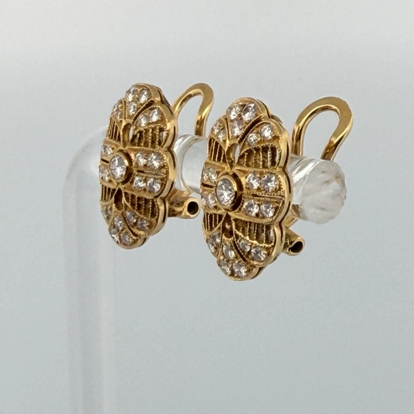 Vintage Diamond Clip Earrings 14K Yellow Gold 0.60CTW VS F-H Filigree Estate