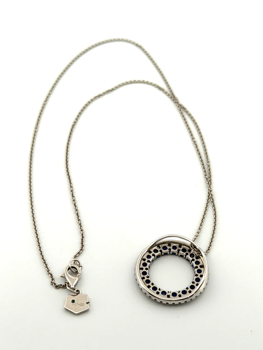 Graziela 18K White Gold Blue Round Sapphire & Diamond Circle Necklace 16" by Devine & Co — front view