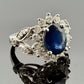 14K White Gold Natural Oval Blue Sapphire Diamond Halo Ring 6.3g Size 6.75