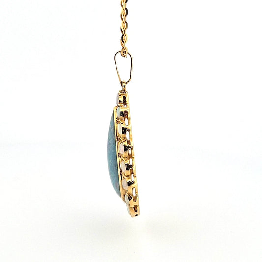 Large Triangular Black Opal Doublet Pendant with Round Crystal Opals 18 13g 14K by Devine & Co — front view