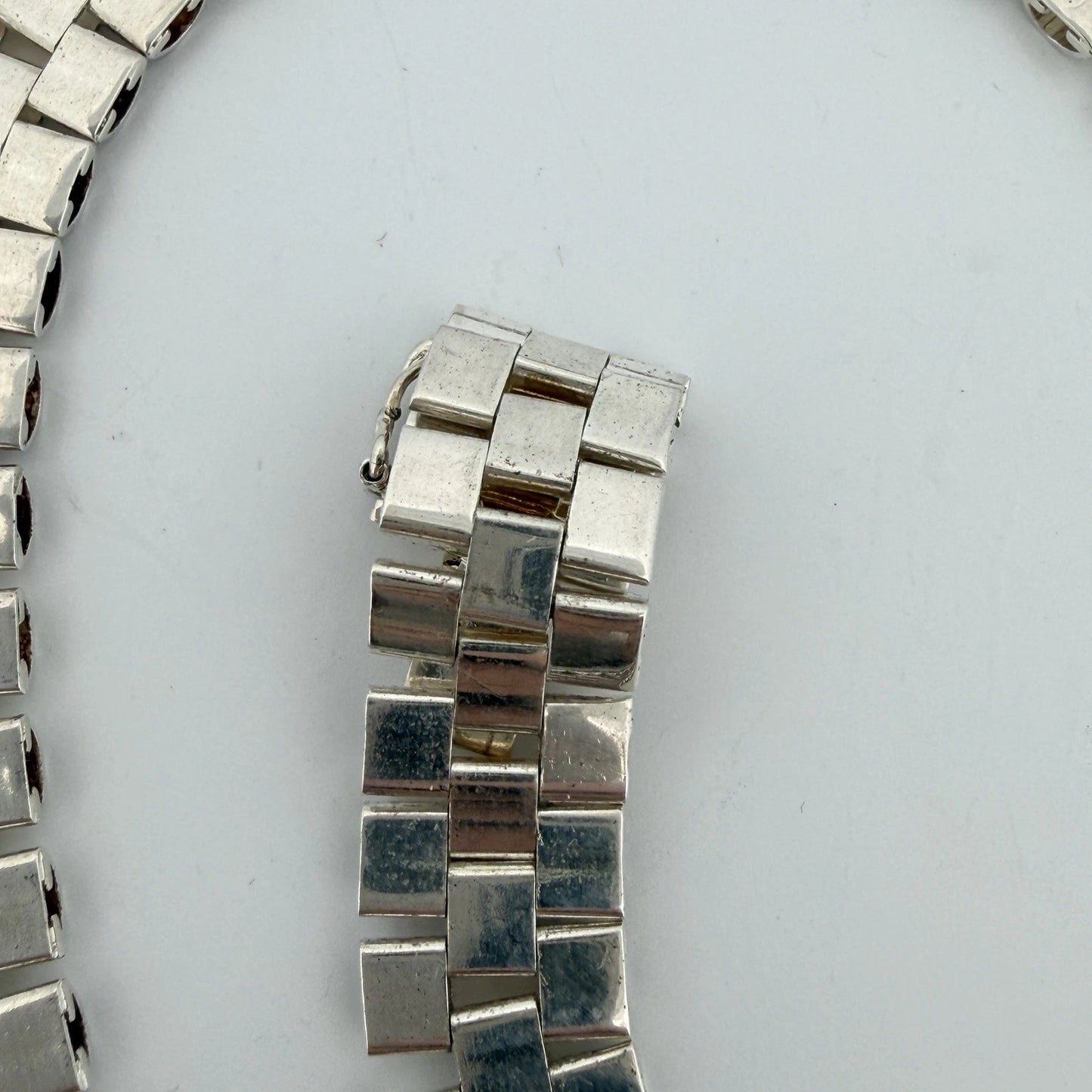 Sterling Silver Yellow Plated Watch Band Link Necklace 12mm Wide 17.5 Inches
