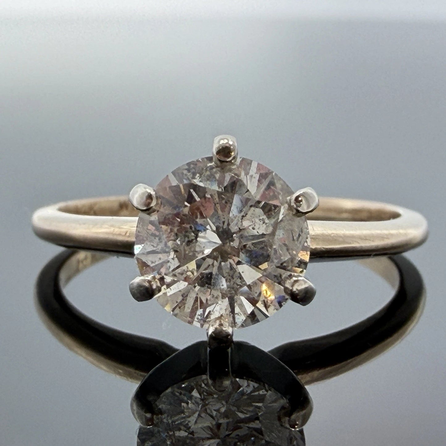 14K Gold Natural 1.27CT Round Brilliant Diamond Solitaire Ring I2, G-H Size 7.25