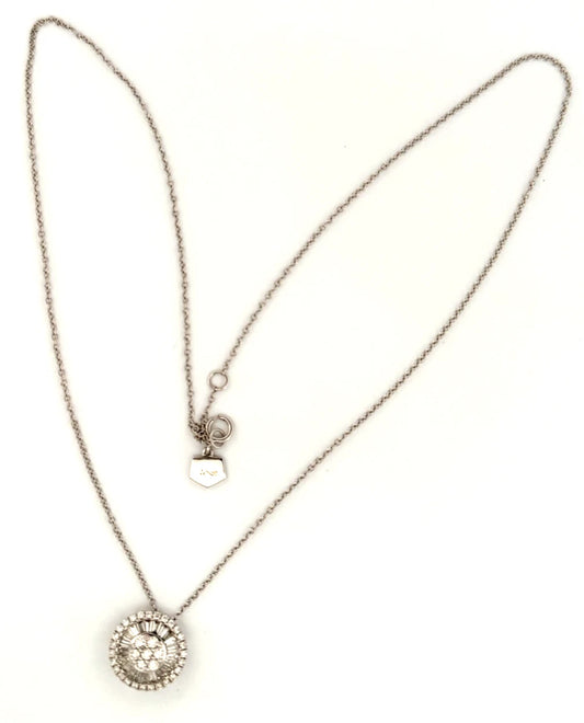 Graziela 18K White Gold Diamond Round Pizza Pendant Natural Diamonds 16" 0.75CTW by Devine & Co — front view